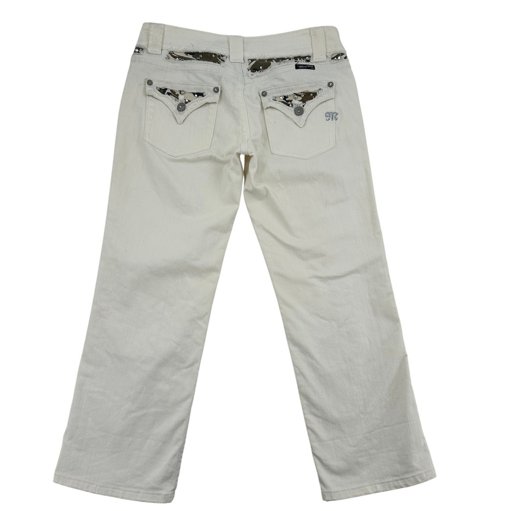 Miss Me Jeans Sz 30 Oyster White Bootcut Camo Embellished Denim Cropped Western